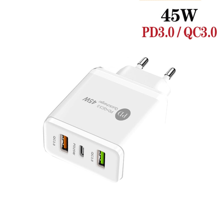 45W PD3.0 + 2 x QC3.0 USB Multi Port Charger with Type-C to Type-C Cable, EU Plug(White) - Mobile Accessories by buy2fix | Online Shopping UK | buy2fix