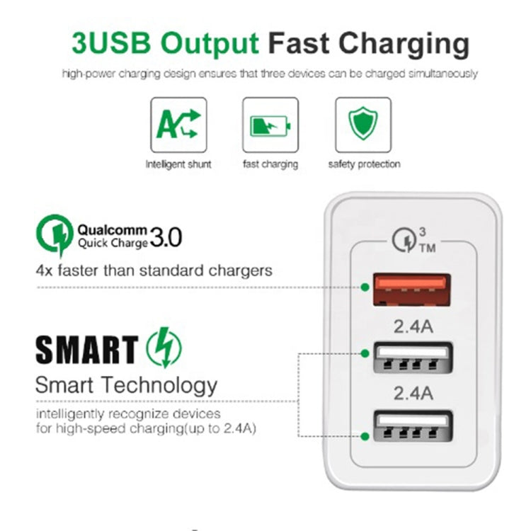 30W QC 3.0 USB + 2 x USB 2.0 Ports Mobile Phone Tablet Quick Charger, AU Plug - USB Charger by buy2fix | Online Shopping UK | buy2fix