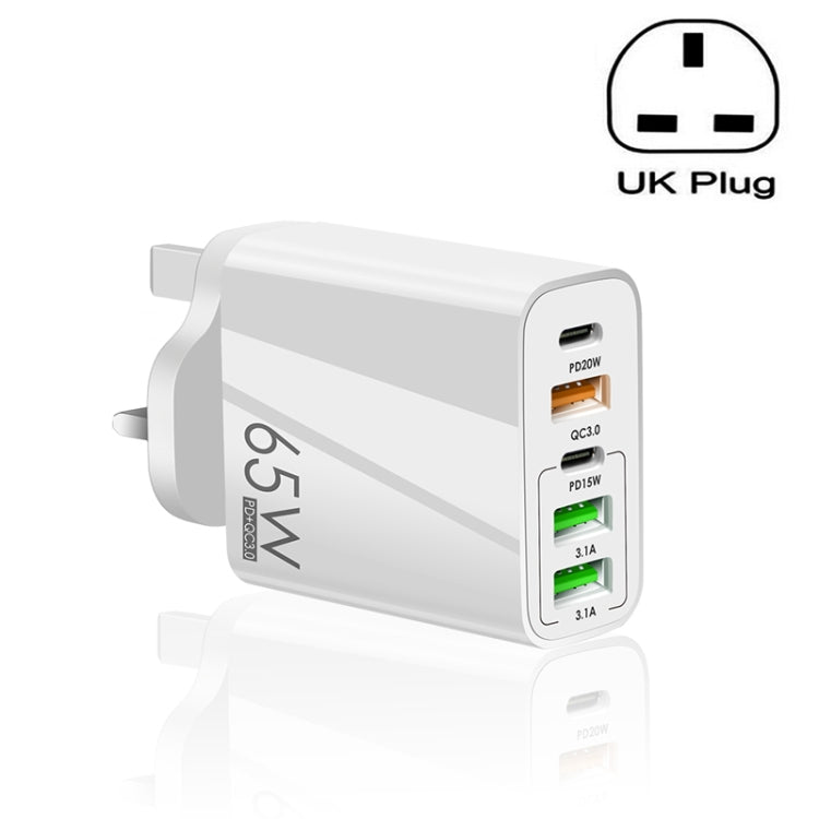 65W Dual PD Type-C + 3 x USB Multi Port Charger for Phone and Tablet PC, UK Plug(White) - Apple Accessories by buy2fix | Online Shopping UK | buy2fix