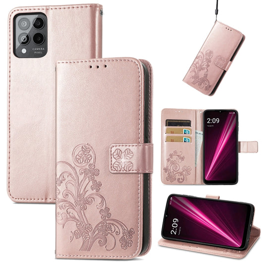 For T-Mobile Revvl 6 Pro 5G Four-leaf Clasp Embossed Buckle Leather Phone Case(Rose Gold) - More Brand by buy2fix | Online Shopping UK | buy2fix