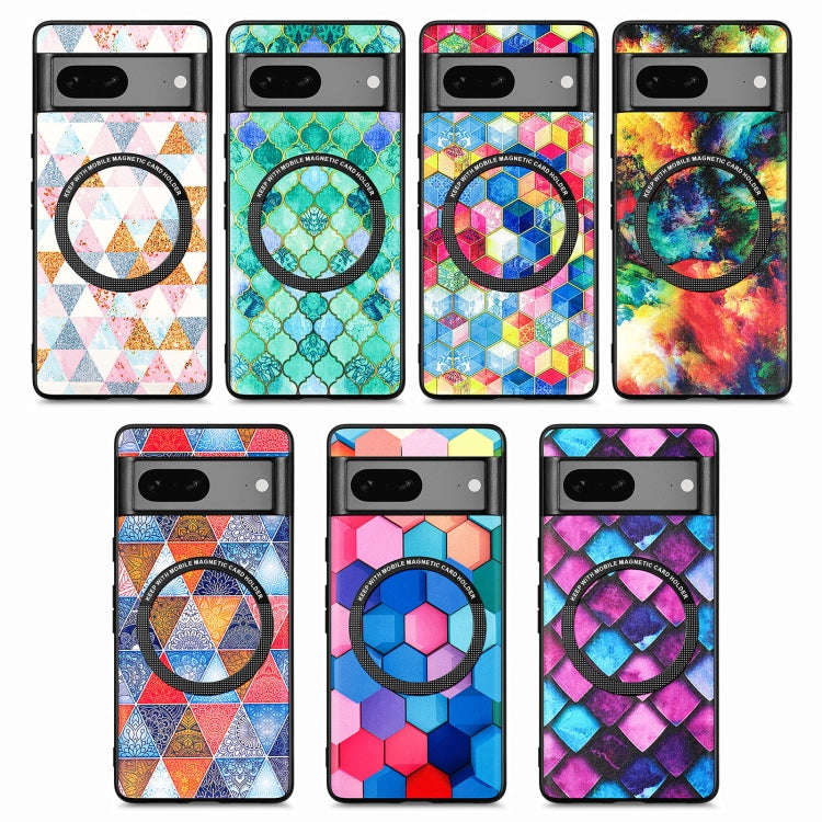 For Google Pixel 7 Colored Drawing Leather Back Cover Magsafe Phone Case(Rhombus Mandala) - Google Cases by buy2fix | Online Shopping UK | buy2fix