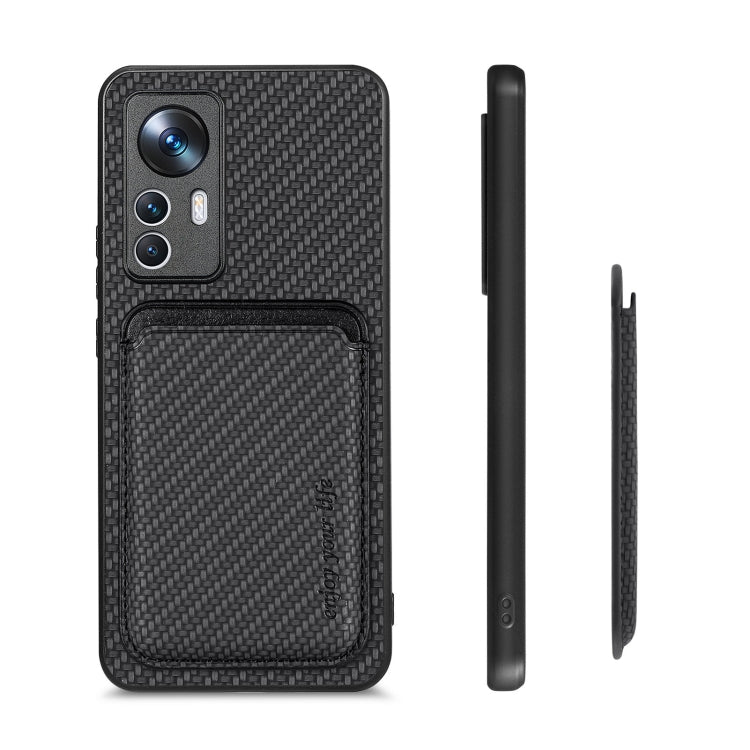 For Xiaomi 12T Carbon Fiber Leather Card Magsafe Phone Case(Black) - Xiaomi Cases by buy2fix | Online Shopping UK | buy2fix