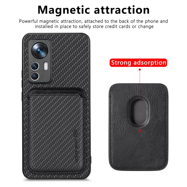 For Xiaomi 12T Carbon Fiber Leather Card Magsafe Phone Case(Black) - Xiaomi Cases by buy2fix | Online Shopping UK | buy2fix