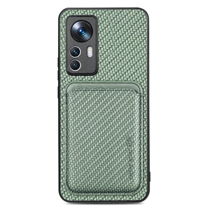 For Xiaomi 12T Carbon Fiber Leather Card Magsafe Phone Case(Green) - Xiaomi Cases by buy2fix | Online Shopping UK | buy2fix