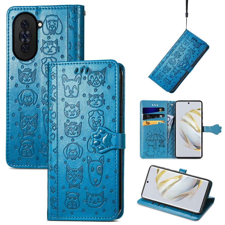 For Huawei Nova 10 Cat and Dog Embossed Leather Phone Case(Blue) - Huawei Cases by buy2fix | Online Shopping UK | buy2fix