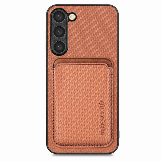 For Samsung Galaxy S23 5G Carbon Fiber Leather Card Magsafe Case(Brown) - Galaxy S23 5G Cases by buy2fix | Online Shopping UK | buy2fix