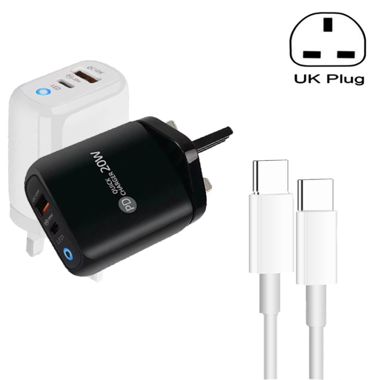PD04 Type-C + USB Mobile Phone Charger with Type-C to Type-C Cable, UK Plug(Black) -  by buy2fix | Online Shopping UK | buy2fix