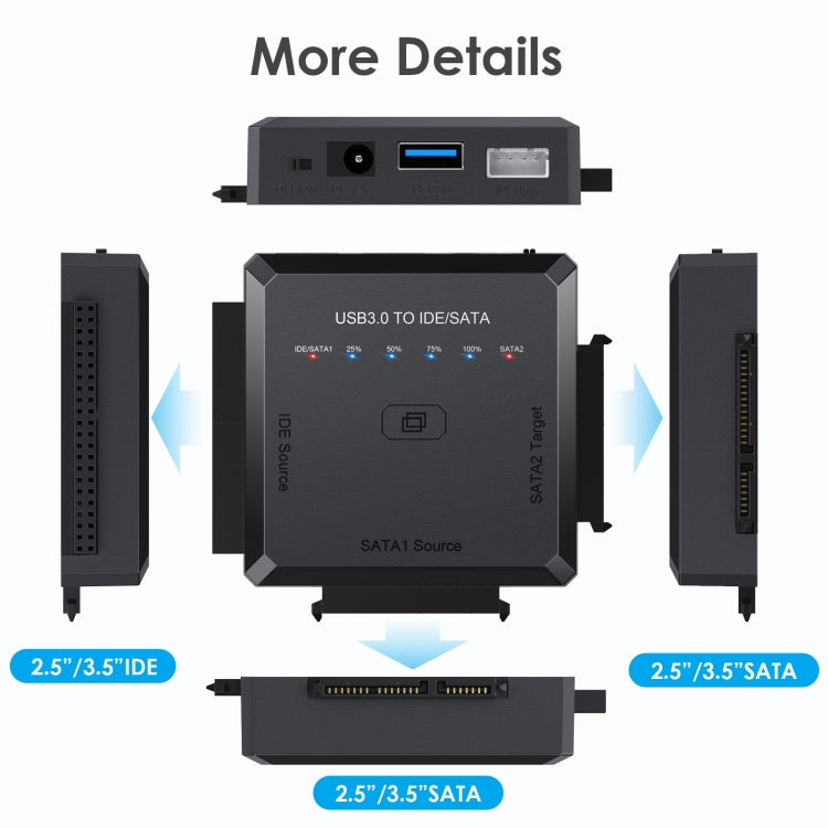 USB3.0 to SATA or IDE Hard Drive Adapter Converter With Clone Function -  by buy2fix | Online Shopping UK | buy2fix