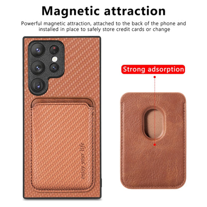 For Samsung Galaxy S22+ 5G Carbon Fiber Leather Card Magsafe Magnetic Phone Case(Brown) - Galaxy S23+ 5G Cases by buy2fix | Online Shopping UK | buy2fix