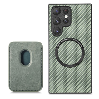 For Samsung Galaxy S22 Ultra 5G Carbon Fiber Leather Card Magsafe Magnetic Phone Case(Green) - Galaxy S22 Ultra 5G Cases by buy2fix | Online Shopping UK | buy2fix