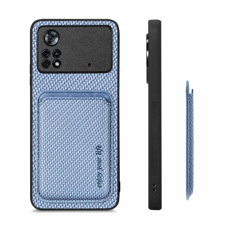 For Xiaomi Poco X4 Pro 5G Carbon Fiber Leather Card Magsafe Magnetic Phone Case(Blue) - Poco X4 Pro 5G Cases by buy2fix | Online Shopping UK | buy2fix
