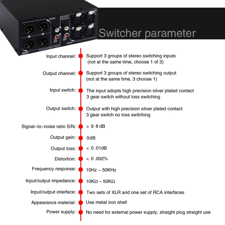 3 Input To 3 Output Fully Balanced XLR Signal Passive Stereo Selector Switch Switcher - Consumer Electronics by buy2fix | Online Shopping UK | buy2fix