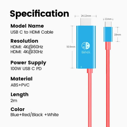 ENKAY ENK-CB136 6.6Ft. Type-C to HDMI Conversion Cable for Switch 4K HD Projection TV - Adapter by ENKAY | Online Shopping UK | buy2fix