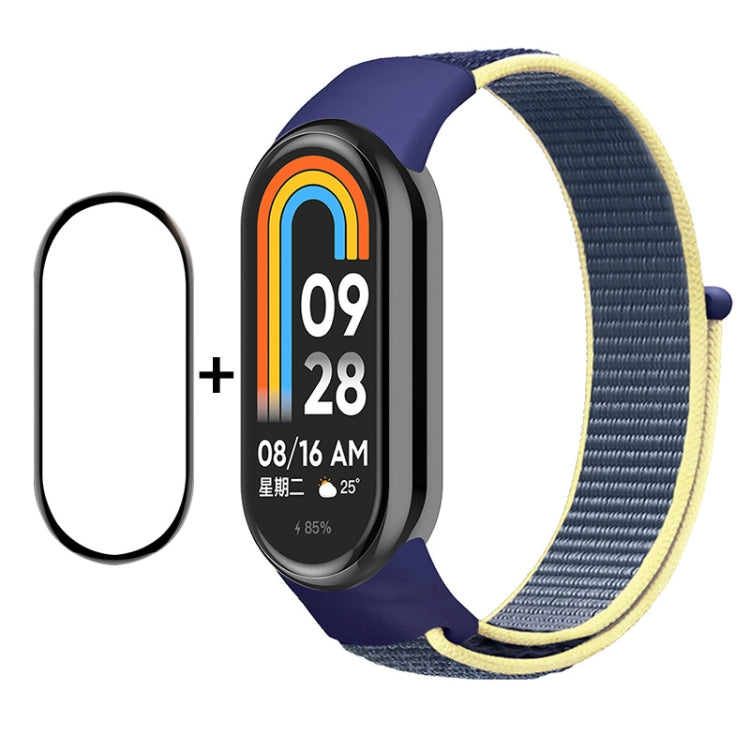 For Xiaomi Mi Band 8 ENKAY Hat-Prince 2 in 1 Set Full Coverage Screen Protector + Nylon Loop Watch Band(Blue+Yellow) - Watch Bands by ENKAY | Online Shopping UK | buy2fix