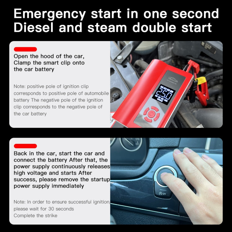 Ai8 Portable Multifunctional LCD Screen Emergency Power Supply 12V Car Start Air Pump(Red) - Inflatable Pump by buy2fix | Online Shopping UK | buy2fix