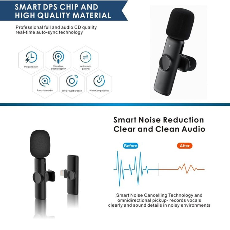 Bluetooth  Mini Microphone Wireless Lavalier Noise Reduction Microphone for iPhone / iPad, with 8 Pin Receiver & Single Microphone - Microphone by buy2fix | Online Shopping UK | buy2fix