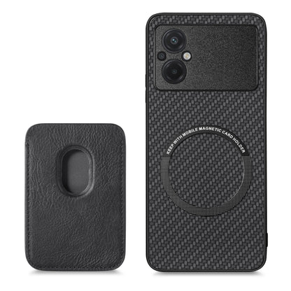 For Xiaomi POCO M5 4G Carbon Fiber Leather Card Magsafe Phone Case(Black) - Xiaomi Cases by buy2fix | Online Shopping UK | buy2fix