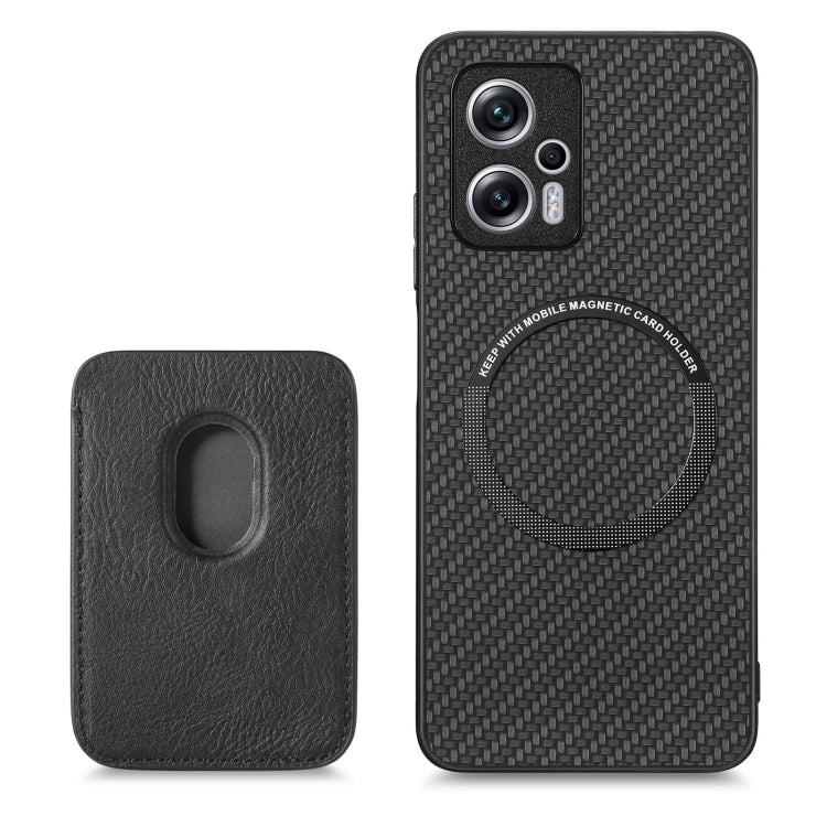 For Redmi Note 11T Pro 5G Carbon Fiber Leather Card Magsafe Phone Case(Black) - Xiaomi Cases by buy2fix | Online Shopping UK | buy2fix