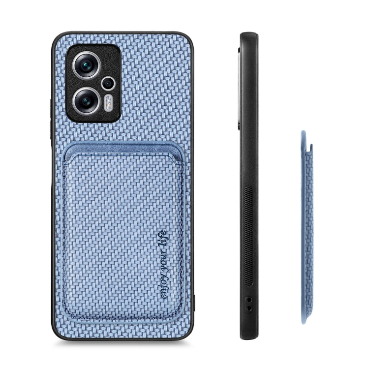 For Redmi Note 11T Pro 5G Carbon Fiber Leather Card Magsafe Phone Case(Blue) - Xiaomi Cases by buy2fix | Online Shopping UK | buy2fix