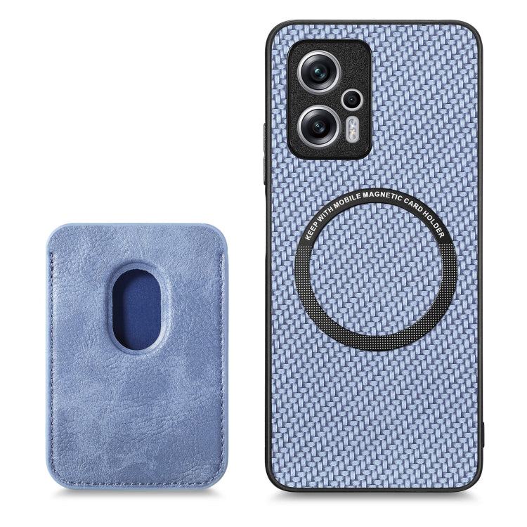 For Redmi Note 11T Pro 5G Carbon Fiber Leather Card Magsafe Phone Case(Blue) - Xiaomi Cases by buy2fix | Online Shopping UK | buy2fix