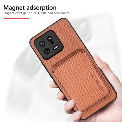 For Xiaomi POCO M5 4G Carbon Fiber Leather Card Magsafe Phone Case(Khaki) - Xiaomi Cases by buy2fix | Online Shopping UK | buy2fix