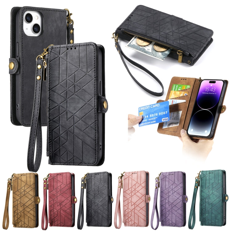 For iPhone 13 Pro Geometric Zipper Wallet Side Buckle Leather Phone Case(Black) - iPhone 13 Pro Cases by buy2fix | Online Shopping UK | buy2fix