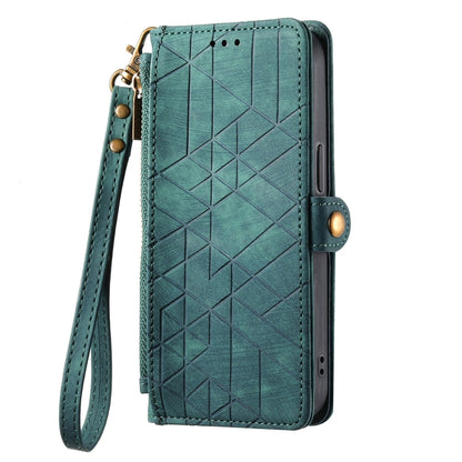 For Google Pixel 8 Pro Geometric Zipper Wallet Side Buckle Leather Phone Case(Green) - Google Cases by buy2fix | Online Shopping UK | buy2fix