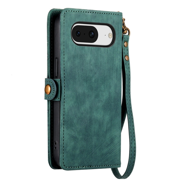 For Google Pixel 8 Pro Geometric Zipper Wallet Side Buckle Leather Phone Case(Green) - Google Cases by buy2fix | Online Shopping UK | buy2fix