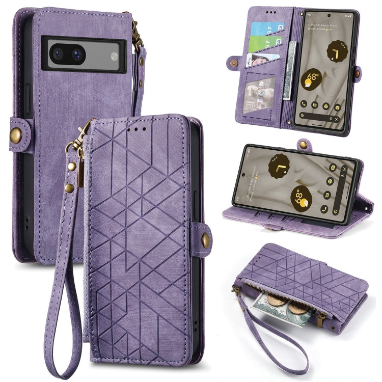 For Google Pixel 6 Geometric Zipper Wallet Side Buckle Leather Phone Case(Purple) - Google Cases by buy2fix | Online Shopping UK | buy2fix