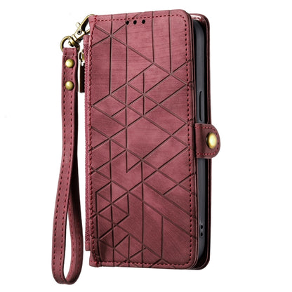 For Google Pixel 6 Pro Geometric Zipper Wallet Side Buckle Leather Phone Case(Red) - Google Cases by buy2fix | Online Shopping UK | buy2fix