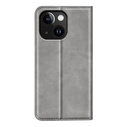 For iPhone 15 Plus Retro-skin  Magnetic Suction Leather Phone Case(Grey) - iPhone 15 Plus Cases by buy2fix | Online Shopping UK | buy2fix