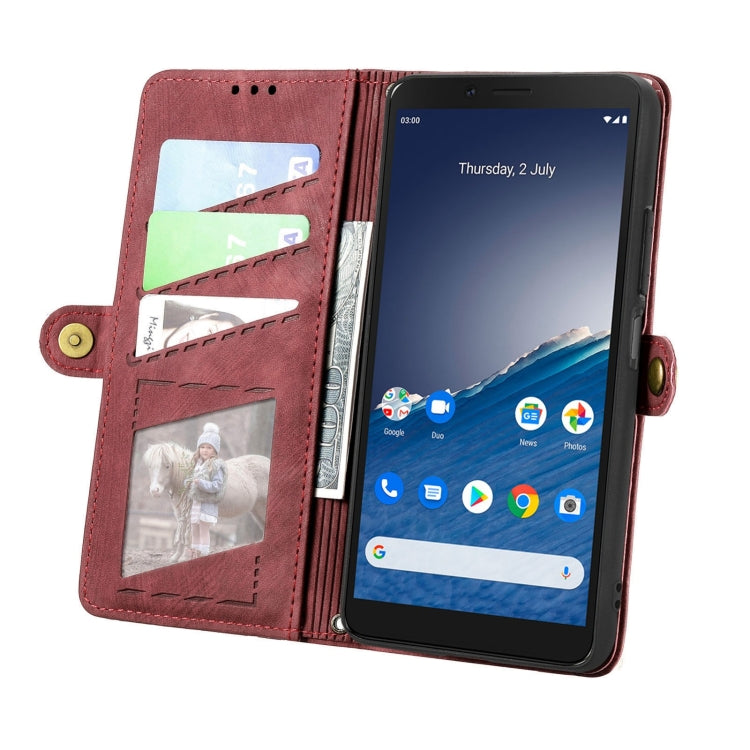 For Nokia C3 Geometric Zipper Wallet Side Buckle Leather Phone Case(Red) - Nokia Cases by buy2fix | Online Shopping UK | buy2fix