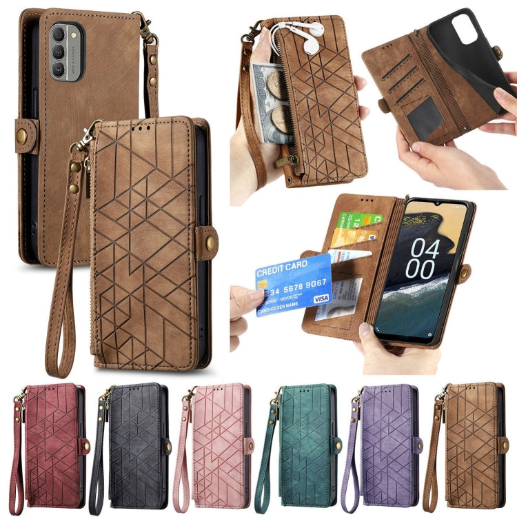 For Nokia C20 Geometric Zipper Wallet Side Buckle Leather Phone Case(Black) - Nokia Cases by buy2fix | Online Shopping UK | buy2fix