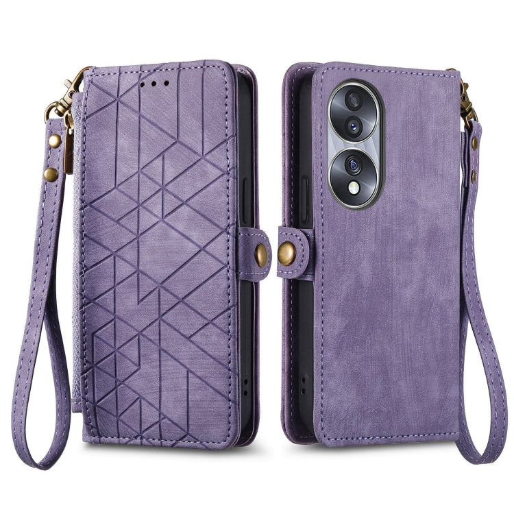 For Honor 90 Pro Geometric Zipper Wallet Side Buckle Leather Phone Case(Purple) - Honor Cases by buy2fix | Online Shopping UK | buy2fix