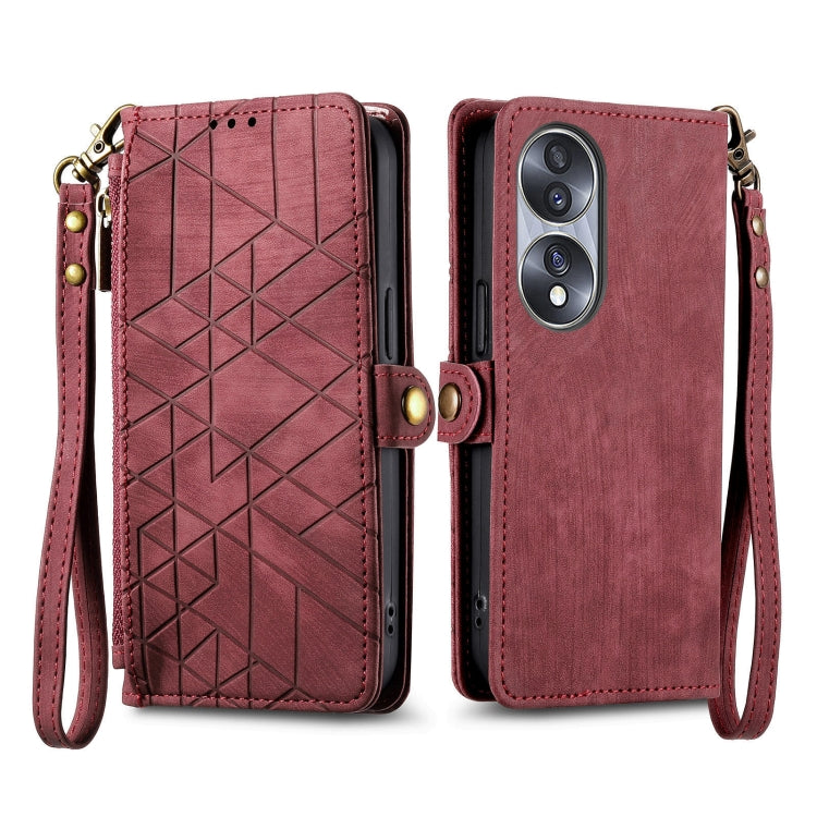 For Honor V40 Geometric Zipper Wallet Side Buckle Leather Phone Case(Red) - Honor Cases by buy2fix | Online Shopping UK | buy2fix