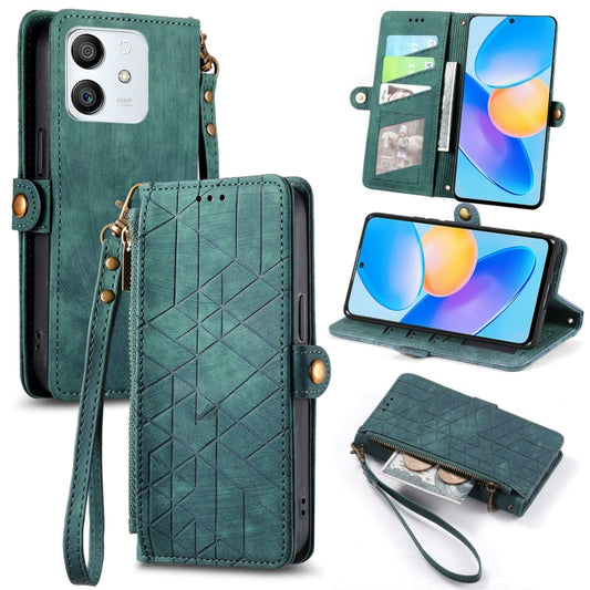 For Honor Play6T Pro Geometric Zipper Wallet Side Buckle Leather Phone Case(Green) - Honor Cases by buy2fix | Online Shopping UK | buy2fix