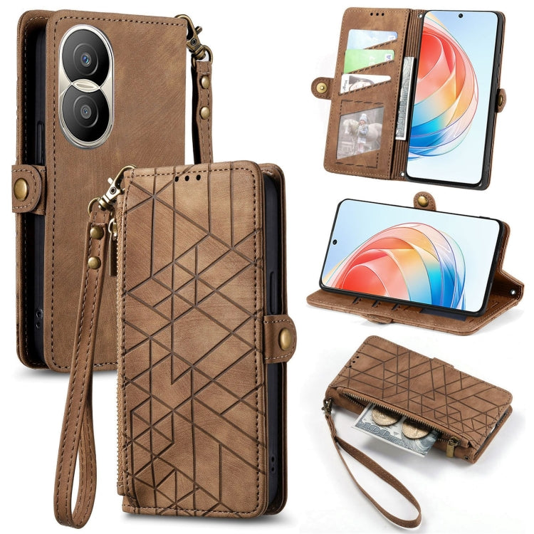 For Honor X40i Geometric Zipper Wallet Side Buckle Leather Phone Case(Brown) - Honor Cases by buy2fix | Online Shopping UK | buy2fix