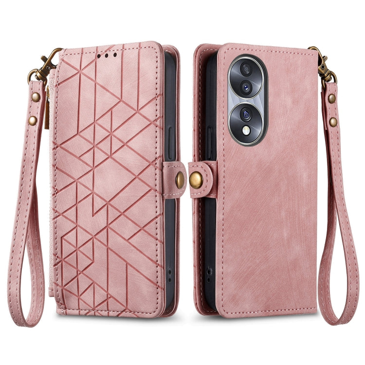 For Honor 60 Pro Geometric Zipper Wallet Side Buckle Leather Phone Case(Pink) - Honor Cases by buy2fix | Online Shopping UK | buy2fix