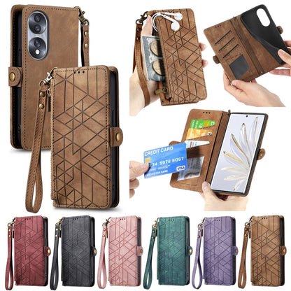 For Honor Play6T Geometric Zipper Wallet Side Buckle Leather Phone Case(Brown) - Honor Cases by buy2fix | Online Shopping UK | buy2fix