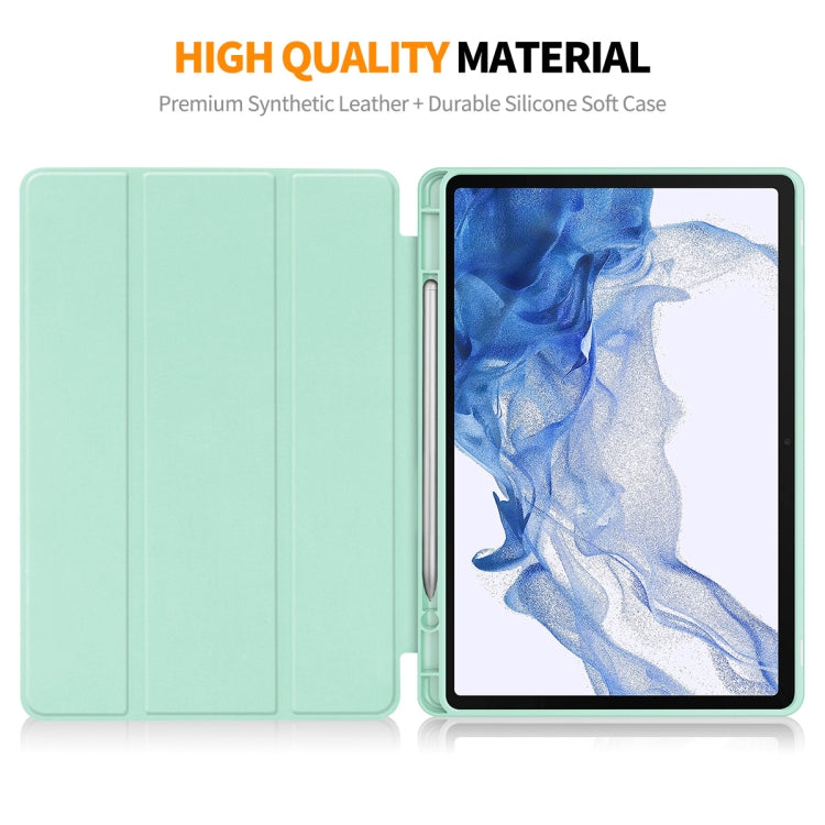 For Samsung Galaxy Tab S9 ENKAY Tri-fold Custer Leather TPU Bottom Smart Case with Pen Slot(Light Green) - Other Galaxy Tab PC by ENKAY | Online Shopping UK | buy2fix