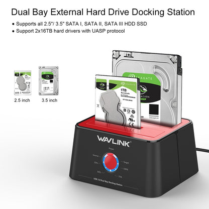 Wavlink ST334U SSD Dual Bay External Hard Drive Docking Station USB 3.0 to SATA I/II/III(UK Plug) - External Hard Drives by WAVLINK | Online Shopping UK | buy2fix