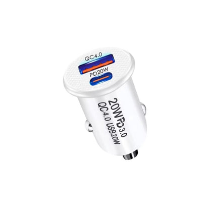 P10 Mini QC4.0 USB / PD20W Car Charger with Type-C to Type-C Fast Charging Data Cable(White) - Car Charger by buy2fix | Online Shopping UK | buy2fix