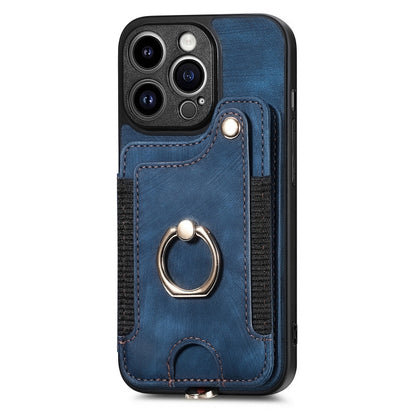 For iPhone 15 Pro Max Retro Skin-feel Ring Multi-card Wallet Phone Case(Blue) - iPhone 15 Pro Max Cases by buy2fix | Online Shopping UK | buy2fix