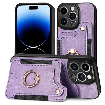 For iPhone 15 Pro Max Retro Skin-feel Ring Multi-card Wallet Phone Case(Purple) - iPhone 15 Pro Max Cases by buy2fix | Online Shopping UK | buy2fix