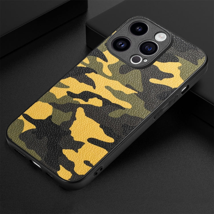 For iPhone 15 Pro Max Retro Camouflage Leather Back Phone Case(Yellow) - iPhone 15 Pro Max Cases by buy2fix | Online Shopping UK | buy2fix