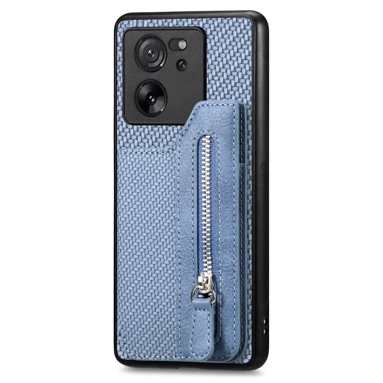 For Xiaomi 13T / 13T Pro Carbon Fiber Flip Zipper Wallet Phone Case(Blue) - Xiaomi Cases by buy2fix | Online Shopping UK | buy2fix