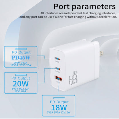 GAN 65W PD45W Dual Type-C+QC3.0 USB Multi Compatible Laptop Adapter UK + US Plug Black - Power Supply by buy2fix | Online Shopping UK | buy2fix