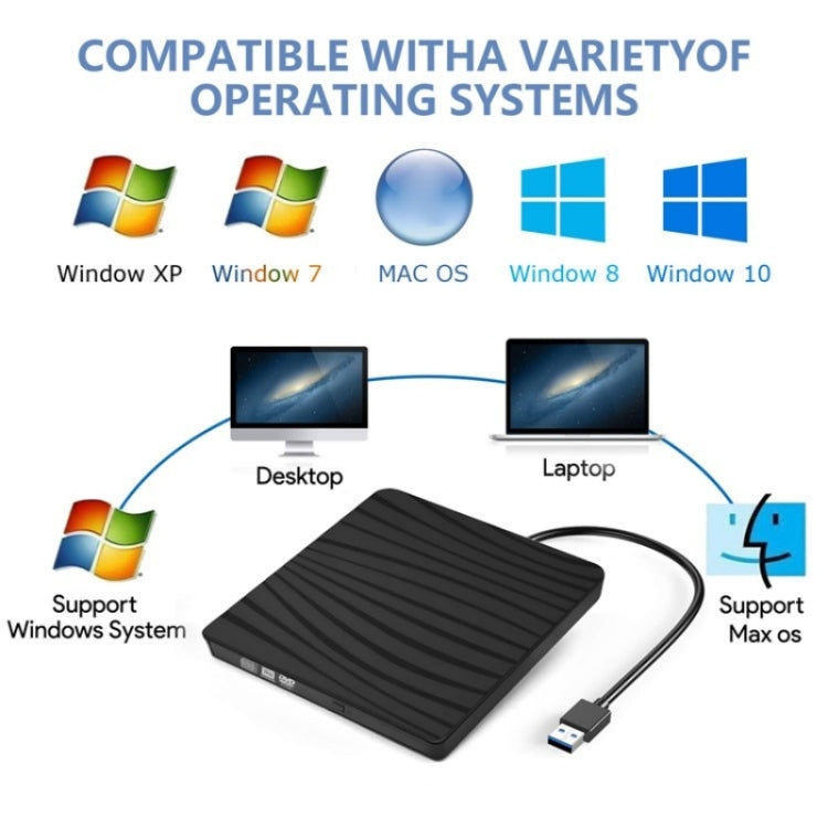 TG30N CD VCD Reader Burner Zebra-stripe Design Laptop Computer External DVD Drive - Rewritable Drive by buy2fix | Online Shopping UK | buy2fix