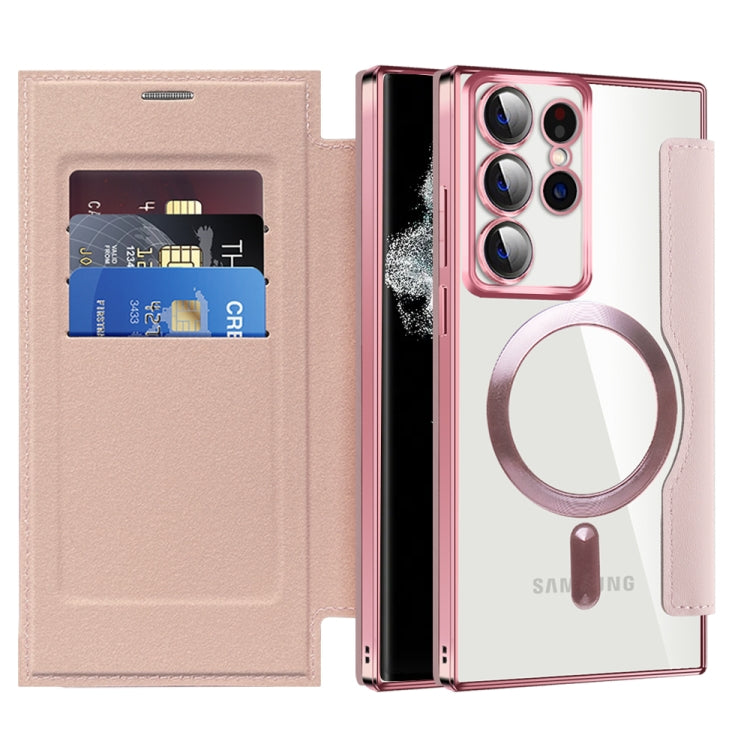 For Samsung Galaxy S22 Ultra 5G MagSafe Magnetic RFID Anti-theft Leather Phone Case(Pink) - Galaxy S22 Ultra 5G Cases by buy2fix | Online Shopping UK | buy2fix