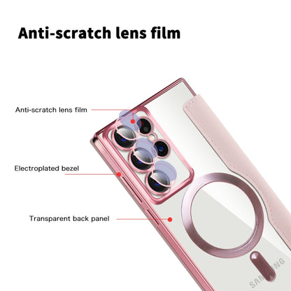 For Samsung Galaxy S22 Ultra 5G MagSafe Magnetic RFID Anti-theft Leather Phone Case(Pink) - Galaxy S22 Ultra 5G Cases by buy2fix | Online Shopping UK | buy2fix